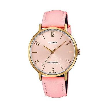 Imagem de Casio LTP-VT01GL-4B Women's Minimalistic Gold Tone Pink Leather Band Pink Dial 3-Hand Analog Watch