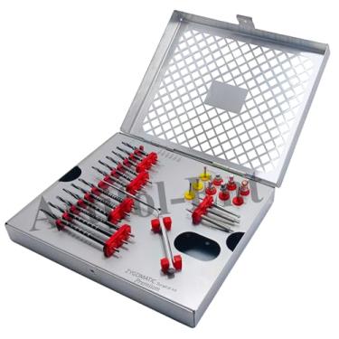 Imagem de Conjunto de 26 peças de implante dentário premium zigomático para preparação de soquete de implante, brocas de degrau revestidas de titânio preto com sonda de profundidade, suporte de motor, chaves e
