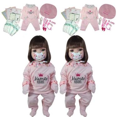 Imagem de 2 Bebês Reborn Menina 100% Silicone Enxoval Bolsa 50 Itens - Mamãe Reb