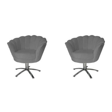 Imagem de Kit 02 Poltrona Decorativa Pétala Base Giratória belo tok- Suede Cinza