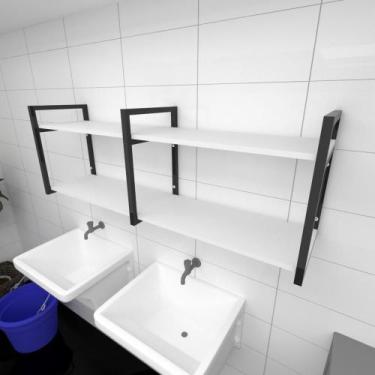 Imagem de Prateleira industrial para lavanderia aço cor preto prateleiras 30cm c
