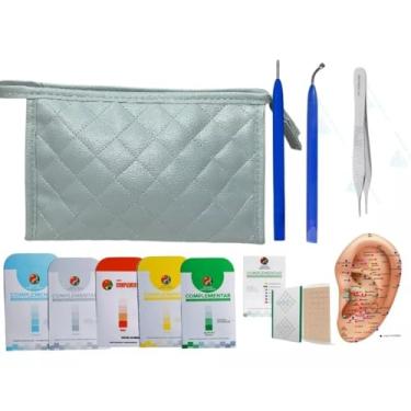 Imagem de Kit Completo de Acupuntura Auricular - Necessaire, Agulhas, Apalpador, Aplicador Magnético e Placas de Pontos - Inclui Mapa Auricular - Complementar