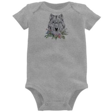 Imagem de Body Bebê Lobo e Flores - Foca na Moda, Cinza, M