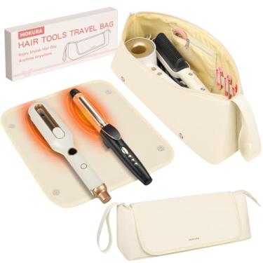 Imagem de MOKURA Bolsa de viagem para ferramentas de cabelo quente com tapete resistente ao calor removível, estojo organizador de acessórios de cabelo, bolsa feminina essencial para alisador, alisador, secador