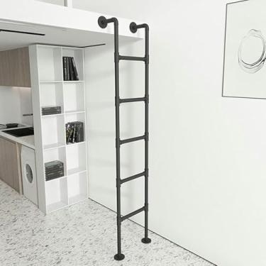 Imagem de Escada de saída preta para janela de porão, escada de metal montada na parede para loft doméstico, escada de saída de entrada, para sótão, dormitório, biblioteca, beliche de trailer, deck, cargas 150