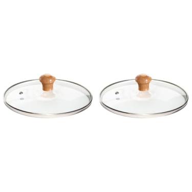 Imagem de Kit 2 Tampa De Vidro Temperado 24 Cm Para Panelas E Frigideiras Pomel Puxador de Plástico ou Madeira (Pomel de madeira)