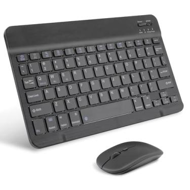 Imagem de Combo Teclado e Mouse Bluetooth Sem Fio, Ultrafino e Recarregável - Compatível com Tablets Android, iPhone, iPad, Windows Surface e Mais (Preto)