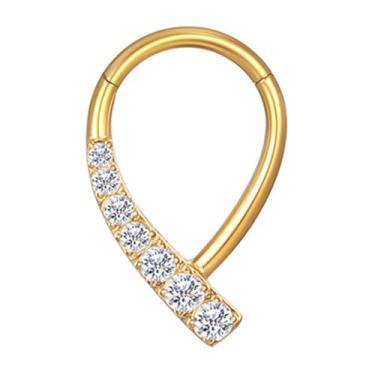 Imagem de Piercing Septo Rook Conch Argola Aço Cirúrgico Pvd Gota Com 7 Zircônias 1.2x8 (Dourado)