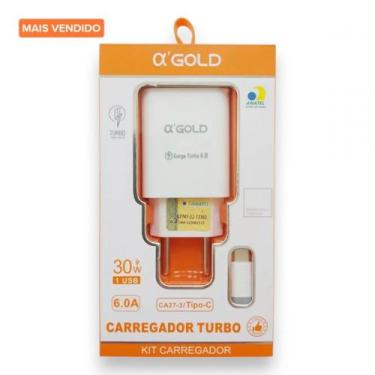 Imagem de Carregador para Celular Tablet Turbo 30W Tipo C Kit Cabo  Fonte USB 1m