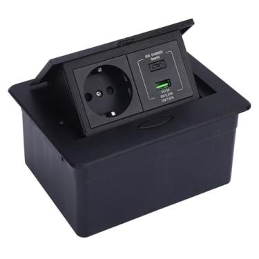 Imagem de Recesso Piso Outlet, Alumínio Liga Piso Soquete Recesso Tomada Plana Tomada Elétrica Com 2 Prong Buraco PD 20W USB A C Buracos para Bancada, Deck, Mesa, Cozinha, Sala de Estar