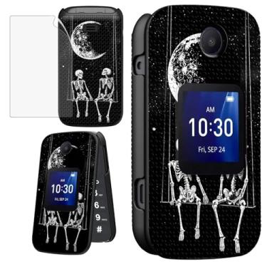 Imagem de ACWDMKH Capa para Alcatel Go Flip 4 / TCL Flip Pro/TCL Classic Phone com protetor de tela para mulheres capa protetora rígida fina com capa de telefone texturizada antiderrapante, caveira casal lua