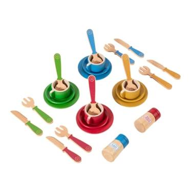 Imagem de Almencla Plaudões de madeira e pratos para crianças, conjunto de cozinha, fingir jogar xícaras de chá para cozinhar brinquedos jogando acessórios de cozinha