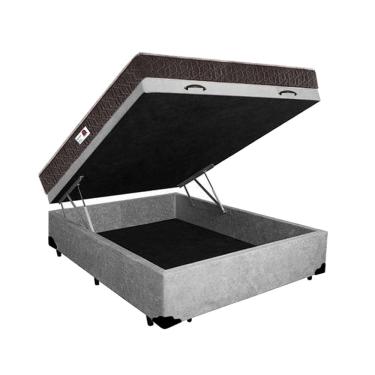 Imagem de Cama Box Baú Casal Colchão Espuma D33 + Box Suede Cinza Serra Negra 56x138x188