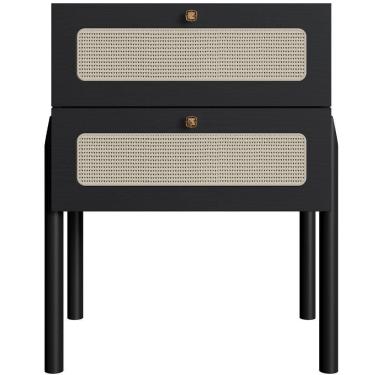 Imagem de Mesa De Cabeceira 02 Gavetas Com Telinha Pés Madeira Moss A03 Nero Preto