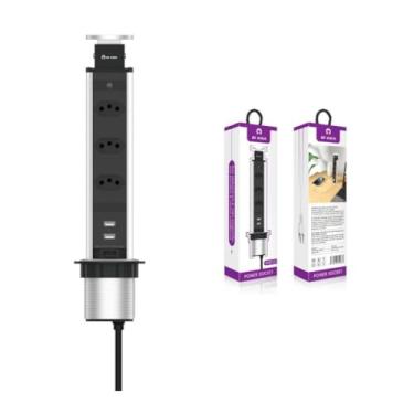 Imagem de Torre 3 Tomadas Retrátil Bivolt | Solução Discreta Contra Fios Espalhados na Mesa