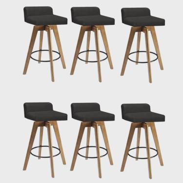 Imagem de Kit 06 Banqueta Alta Com Encosto Giratória Rute Madeira Balcão Bistrô Cozinha Suede Cinza - Ahz Móveis