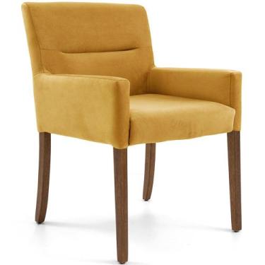 Imagem de Cadeira Para Sala Angel Base Madeira Veludo Amarelo - Nexta Casa