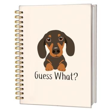 Imagem de FLVGE Caderno de dachshund de cachorro, engraçado adivinhe o que é Dachshund Butt Caderno espiral pautado universitário, presentes para donos de dachshund mulheres, caderno espiral de capa dura 14 x