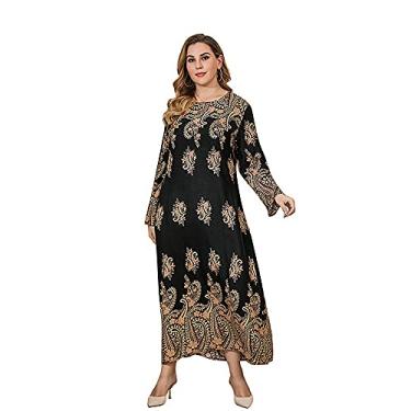 Imagem de 3FLQOOPP Conjuntos de vestidos maxi casuais outono roupas femininas plus size manga longa GG-5GG ajuste solto (preto 5X)