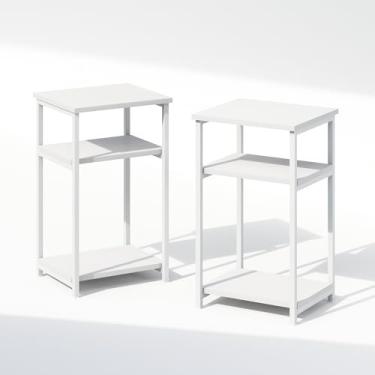 Imagem de Furinno Mesa de cabeceira com armação de metal industrial simplista, mesa de cabeceira, pacote com 2, branco/branco