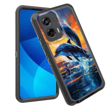 Imagem de GFEWYTJYJ Capa para Moto G Stylus 5G 2024, proteção total de 3 camadas à prova de choque, resistente, resistente, de alto impacto, capa rígida para Motorola Moto G Stylus 5G 2024, golfinhos pulando