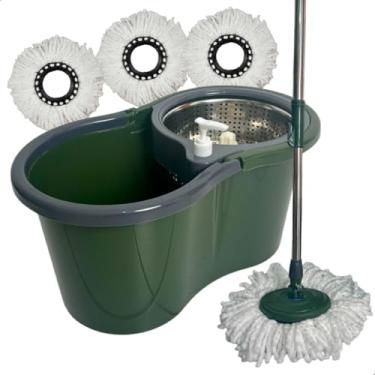 Imagem de Mop Giratório Cesto Inox Com Rodas 16L+ 4 Refis Limpeza Esfregão(14L Total-8L Uso S/Rodas+4refi,Verde)