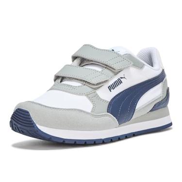Imagem de PUMA Tênis infantil unissex St Runner Hook and Loop, Cinza Echo-puma azul-marinho, 13 Little Kid