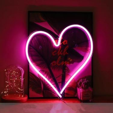 Imagem de SHANJIA LED love night light, love néon lover night light em forma de coração néon acrílico sinal de néon, festa de aniversário, decoração de quarto infantil (rosa)