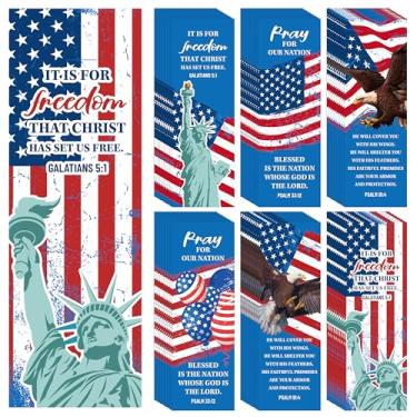 Imagem de TICIAGA Marcadores de livro com versículos patrióticos da Bíblia – 120 peças marcadores de oração do Dia da Independência para crianças Salmo 33:12 Presentes religiosos da igreja cristã para