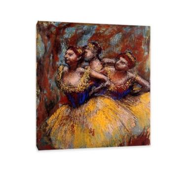 Imagem de SDYJ6GSW Edgar Degas Impressões Três Dançarinos Saias Amarelas Blusas Azuis Impressão de Arte em Tela Giclée Impressionismo Arte de Parede Pôster Vintage Edgar Degas Decoração de Parede 35 x 30 cm