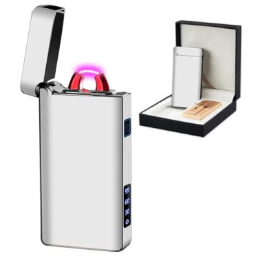 Imagem de SKRFIRE Isqueiro elétrico à prova de vento recarregável – Design de arco de plasma, carregamento USB, lanterna multimodo e indicador de bateria digital, essencial para sobrevivência, caminhadas e