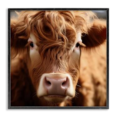 Imagem de Stupell Industries Close Up Furry Cow Portrait Black Framed Giclée, design por Heidi Kuntz, 43 x 43 cm