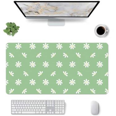 Imagem de Kawaii, pétalas brancas, tapete de mesa, grande, extenso, teclado para jogos, mouse pad, couro verde macio antiderrapante para escritório/casa/estudo