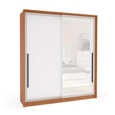 Imagem de Guarda-Roupa Casal com Espelho Valência 2 Portas 2 Gavetas Freijó e Branco