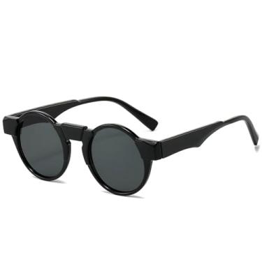 Imagem de JRLLFD Moda Pequeno Redondo Steampunk Óculos de Sol Feminino Retro Claro Oceano Lente Óculos de Sol Uv400 Luxo Masculino Punk (tamanho único/Preto Cinza)