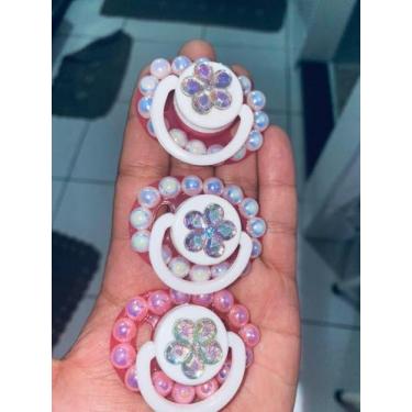 Imagem de 3 Chupetas Magnéticas para bebe reborn Personalizada Com Pérolas Kit C