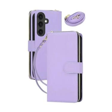 Imagem de HJZSZX Para Samsung A23 (4G 5G) Couro Zíper Carteira Cartão Telefone Capa Crossbody Cordão Flip Cover (Para Samsung A23 (4G 5G)/Roxo Claro)