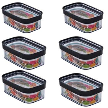 Imagem de KIT 6 Potes para Lanche Retangular com Tampa Hermética 450ml (Preta)