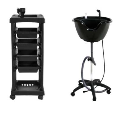 Imagem de kit salão carrinho auxiliar + lavatório portátil santa clara