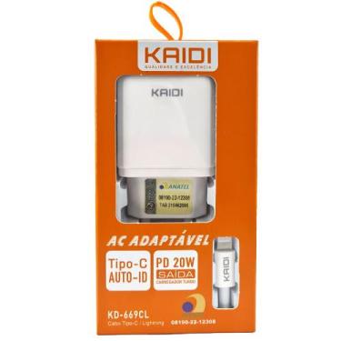 Imagem de Carregador Tomada Tipo C Lightning PD 20W Turbo - KD-669CL - Kaidi