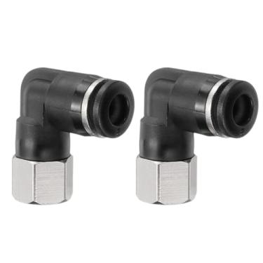 Imagem de HARFINGTON 2 peças PLF6-N01 cotovelo fêmea pneumático tubo de 6 mm OD x 1/20.3 cm NPT 90 graus empurrar para conectar acessórios de tubo de ar conexão rápida para máquina pneumática preto