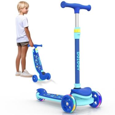 Imagem de Patinete BELEEV para crianças de 3 a 12 anos, dobrável, de 3 rodas para meninas, meninos, rodas de poliuretano com iluminação, altura ajustável, inclinadas para dirigir, azul (space blue)