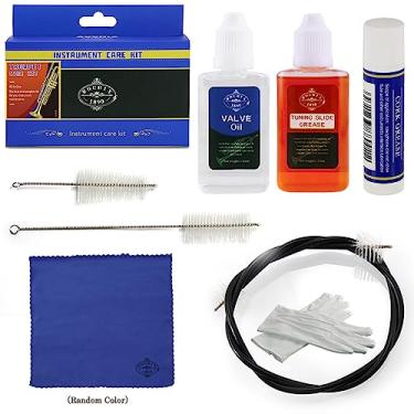 Imagem de Kit de limpeza Rochix Trompete/Corneta Carneira, Kit de manutenção, óleo de válvula, graxa de corrediça, escova flexível, escova de válvula, escova de bocal, graxa de cortiça, pano de limpeza e muito mais (panos de cor aleatória)