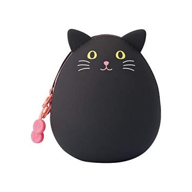 Imagem de LIHITLAB Mini bolsa com zíper PuniLabo, formato de ovo, gato preto (A7782-3), Médio: 2,2 × 6,05 cm