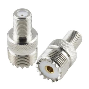 Imagem de Boobrie 2 peças SO239 UHF fêmea para F fêmea SO-239 conector coaxial RF coaxial UHF para conector tipo F para antena de TV, dispositivos LAN sem fio, rádios Wi-Fi, antena externa