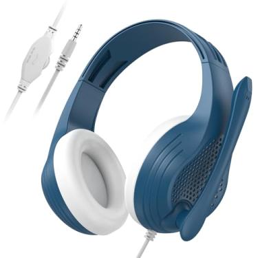 Imagem de SENLOO Fone de ouvido para jogos com microfone para controle PS4 Xbox One PS5, fones de ouvido com fio com microfone para PC, computador, Mac, laptop e consoles (azul)