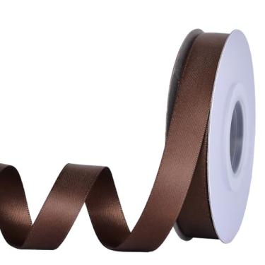 Imagem de YAMA Fita marrom de cetim dupla face 1,5 cm (5/20.3 cm), fita marrom para embrulho de presente, laços de cabelo, decoração de festa de casamento