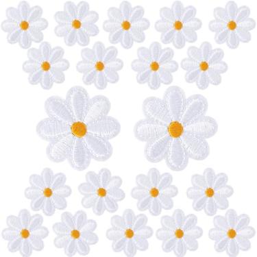 Imagem de PAGOW 20 peças de aplique bordado de flores em patches, aplique bordado para bolsas, jaquetas, jeans, roupas "faça você mesmo" (branco, 4 x 4 cm)