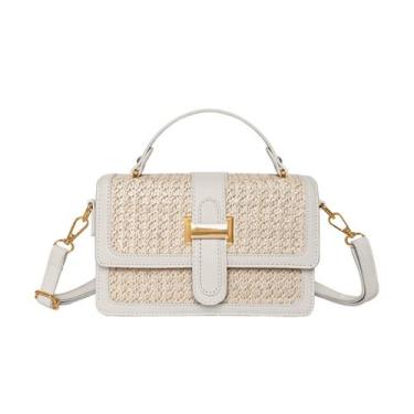 Imagem de Bolsa tiracolo de palha OWGSEE Bolsa de praia em tecido para mulheres