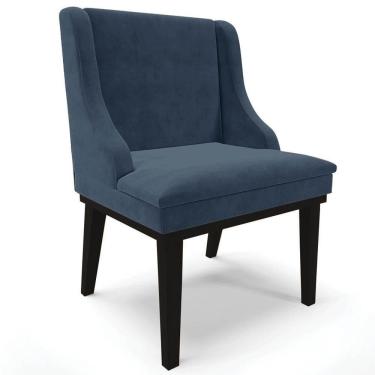 Imagem de Cadeira Estofada Para Sala De Jantar Base Fixa De Madeira Preto Lia Suede Azul Marinho - Ibiza